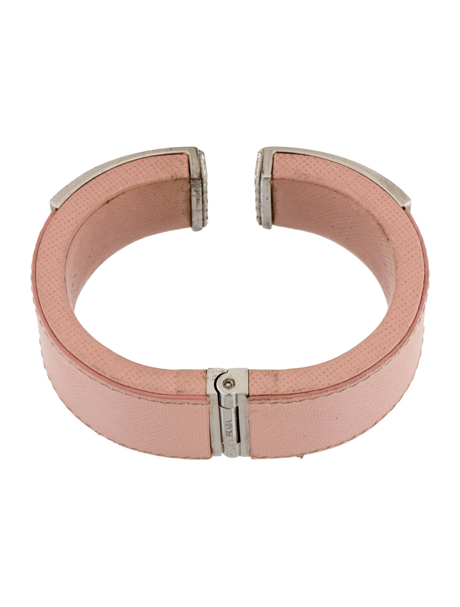 Prada Crystal & Leather Hinged Cuff Bracelet